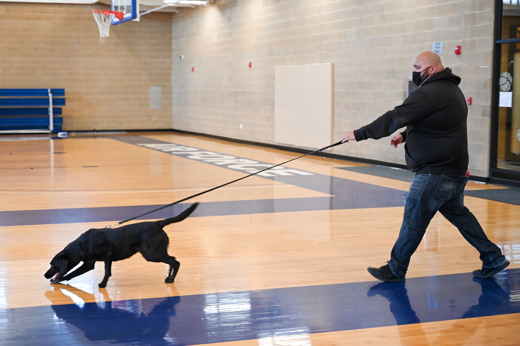 Casey Strasburg, K-9 handler from Salt Lake Police Department, and K-9 Ben 51 search for a simulated explosive device Nov. 17, 2021, at Hill Air Force Base, Utah. Military working dogs and their handlers from 75th Security Forces Squadron conducted joint K-9 training with local, state and federal law enforcement dog teams to foster partner relations and enhance capabilities. (U.S. Air Force photo by Cynthia Griggs)