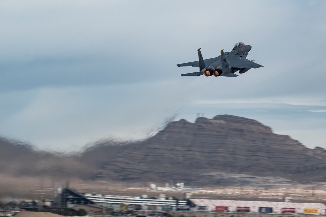 An F-15E Strike Eagle takes off
