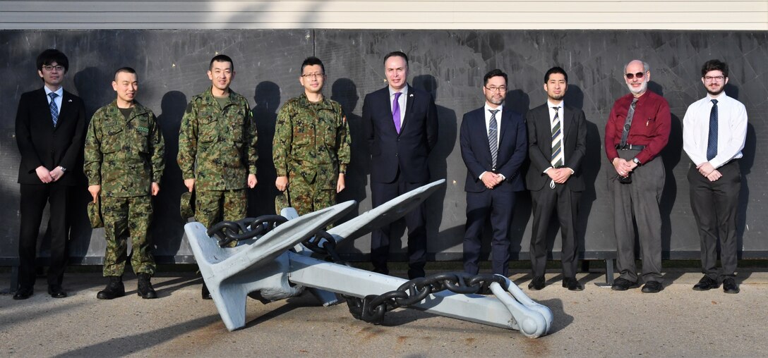 IMAGE: A delegation from Japan’s Acquisition, Technology and Logistics Agency, the Office of Naval Research (ONR) and Mitsubishi Heavy Industries visited Naval Surface Warfare Center Dahlgren Division, Nov. 16. (Left to right): KOIZUMI Ryota, Lt. Col. Takahiro, Lt. Col. OIWA Masaki, Col. MASUKO Yoichi, Willard Henry, MIYAMOTO Tetsuya, OHMURA Taichi, Ronald Benjamin, Dexter Hubbard