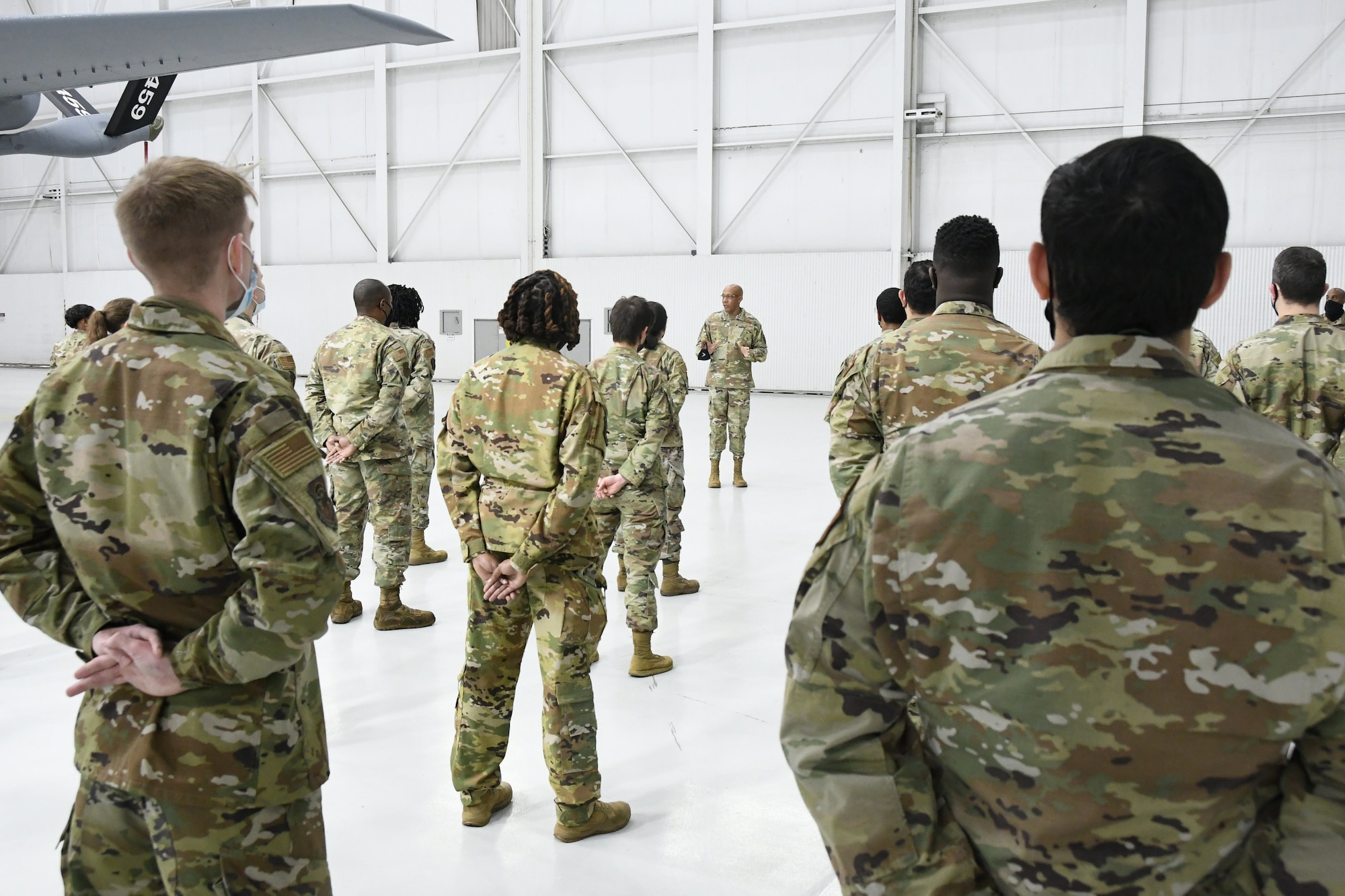 Air Force Chief of Staff Gen. CQ Brown, Jr. speaks with Airmen at Joint Base Andrews