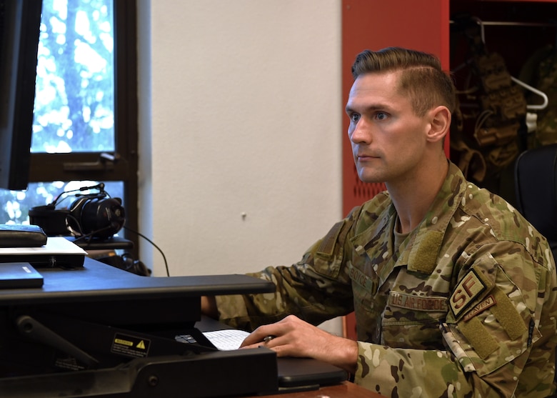 Senior Airman William Boyce, 30th Security Forces Squadron combat arms instructor verifies personnel information in the Automated Readiness Information System prior to Combat Arms training on Nov. 5, 2021 at Vandenberg Space Force Base, Calif. The 30th SFS provides reoccurring and deployment-ready weapons qualification training to hundreds of Vandenberg personnel each year. (U.S. Space Force photo by Staff Sergeant Draeke Layman)