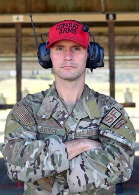 Senior Airman William Boyce, 30th Security Forces Squadron combat arms instructor, poses for a photo after completion of Vandenberg member’s weapons qualifications training on Nov. 5, 2021 at Vandenberg Space Force Base, Calif. The 30th SFS provides reoccurring and deployment-ready weapons qualification training to hundreds of Vandenberg personnel each year. (U.S. Space Force photo by Staff Sergeant Draeke Layman)