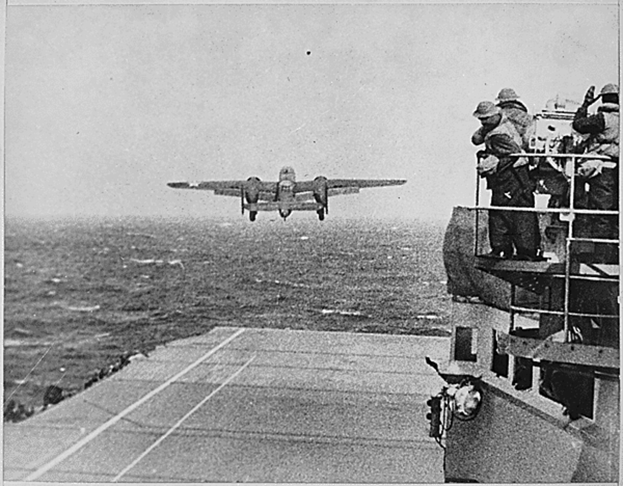A B-25 Mitchell bomber flying off a deck on an aircraft carrier to conduct the famous Tokyo ‘Doolittle Raid,’ in retaliation to the bombing of Pearl Harbor. (Courtesy photo)
