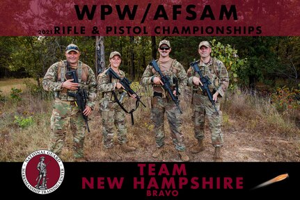 Teams of New Hampshire National Guardsmen, including one from the 157th Air Refueling Wing, competed at the 50th Winston P. Wilson marksmanship championships from Aug. 27 through Sept. 3 in North Little Rock, Ark. From from left, NHANG's Team Bravo of Staff Sgt. Josh Pierce, Master Sgt. Jacinta Guerreiro, Staff Sgt. Connor Cunio and Staff Sgt. Staff Sgt. Michael Strempfer. Courtesy photo by Sgt. Michael Hunnisett, CONG Public Affairs.