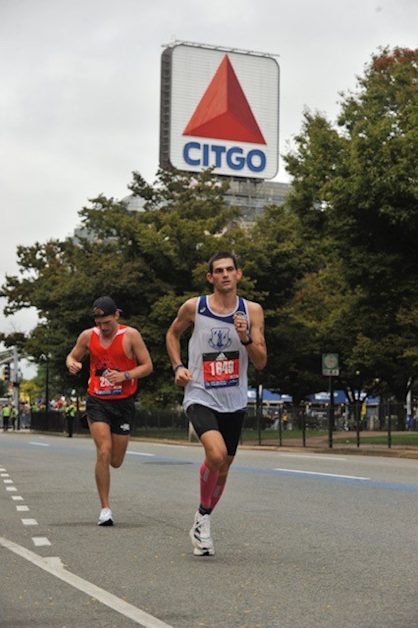 U.S. Air Force Technical Sgt. Matthew Klundt, 144th Fighter Wing Security Forces, participates in the 125th Boston Marathon October 11, 2021.