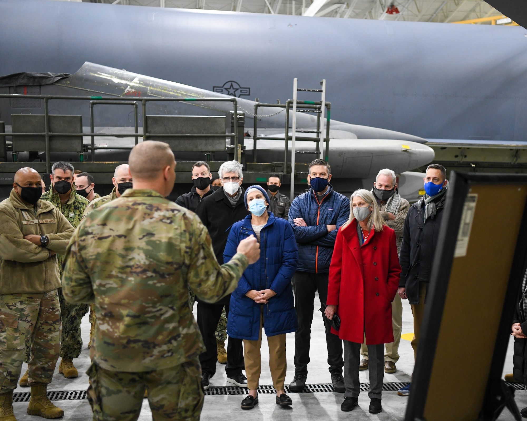 Members of the Nuclear Weapons Council (NWC) tour a B-52H Stratofortress with Team Minot leadership at Minot Air Force Base, N.D., Nov. 17, 2021. The NWC’s efforts to further modernize the United States’ nuclear arsenal play an essential role in maintaining the nation’s nuclear deterrence. (U.S. Air Force photo by Airman 1st Class Evan Lichtenhan)