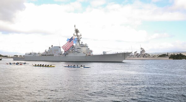 USS Daniel Inouye (DDG 118) arrives in Pearl Harbor.