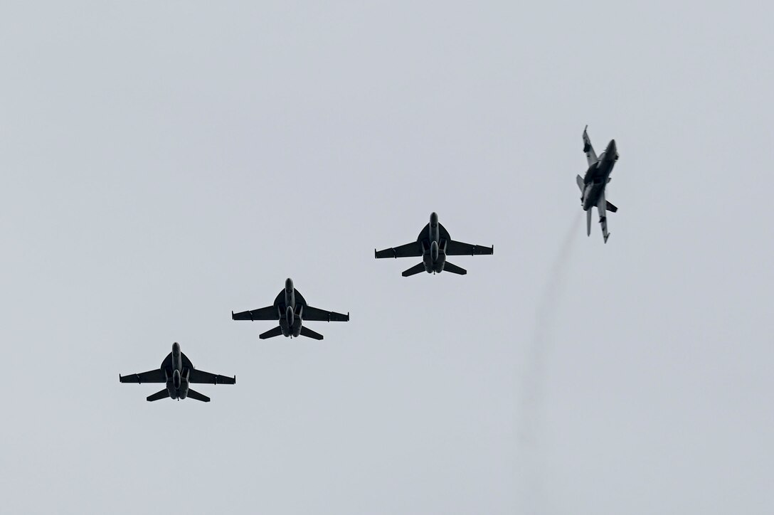 F-18s fly in formation