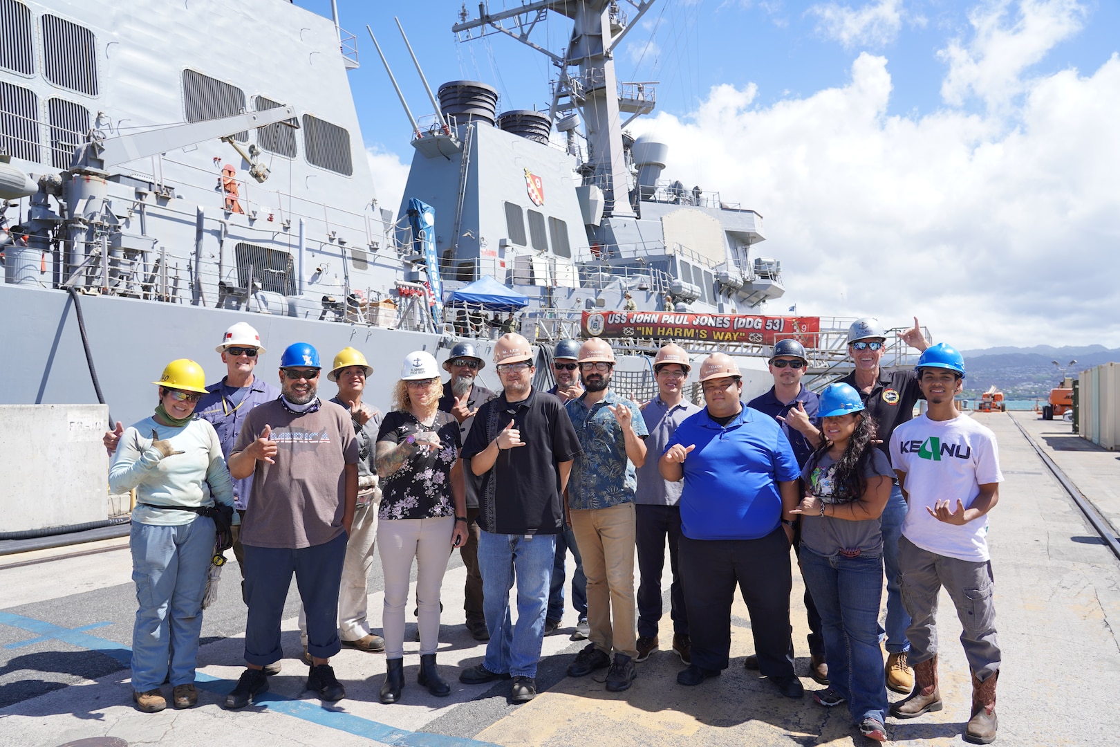 Fleet Maintenance Repair and Dive and Crane & Rigging Teams completed an underwater hub replacement on USS John Paul Jones (DDG 53) at Pearl Harbor Naval Shipyard and Intermediate Maintenance Facility (PHNSY & IMF) bravo piers. The dedicated Crane and Rigging teams removed all five propeller blades, then installed a cofferdam, which allowed them to work underwater in a dry environment to remove the old hub and install the new one.