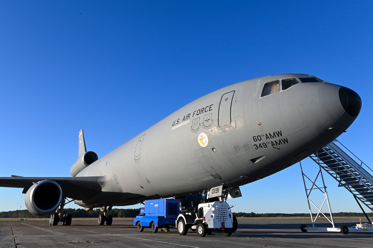 KC-10 parked on airfield ramp