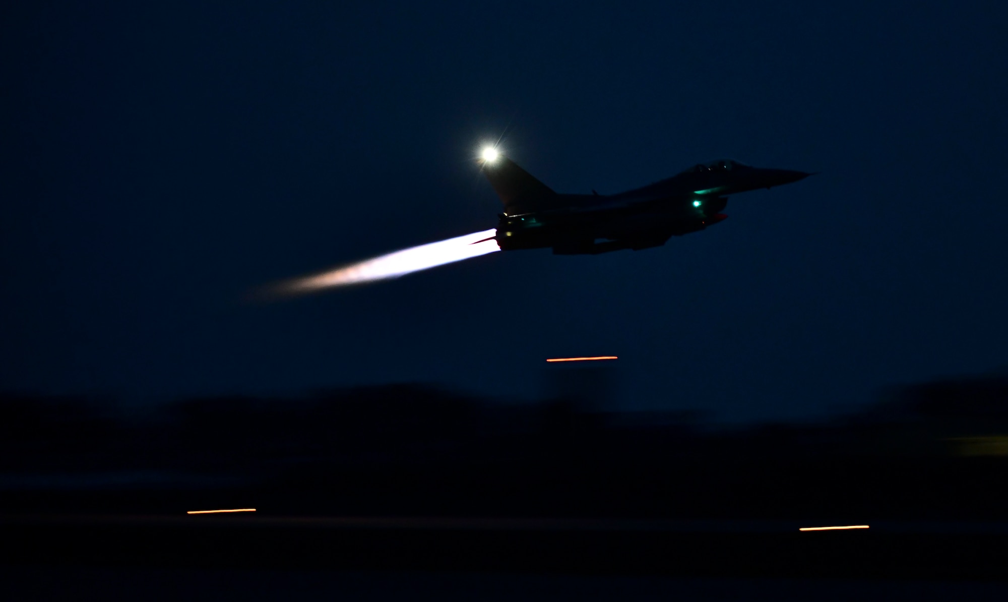 An F-16 Fighting Falcons taxis and prepare for takeoff during routine training at Kunsan Air Base, Republic of Korea, Nov. 3, 2021. The F-16 is a compact, multi-role fighter aircraft, capable of highly maneuverable air-to-air combat and air-to-surface attack. (U.S. Air Force photo by Staff Sgt. Jesenia Landaverde)