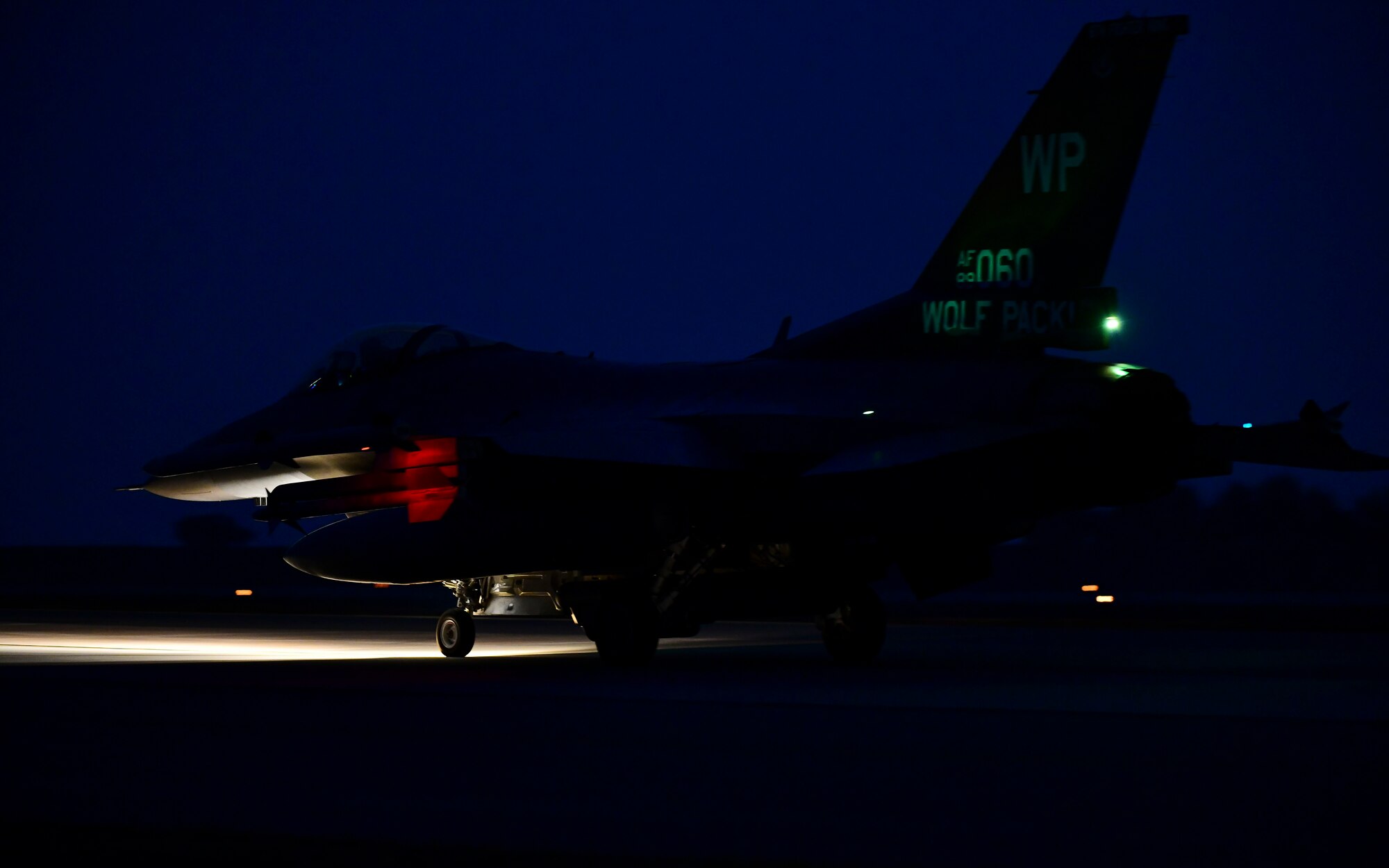 An F-16 Fighting Falcons taxis and prepare for takeoff during routine training at Kunsan Air Base, Republic of Korea, Nov. 3, 2021. The F-16 is a compact, multi-role fighter aircraft, capable of highly maneuverable air-to-air combat and air-to-surface attack. (U.S. Air Force photo by Staff Sgt. Jesenia Landaverde)