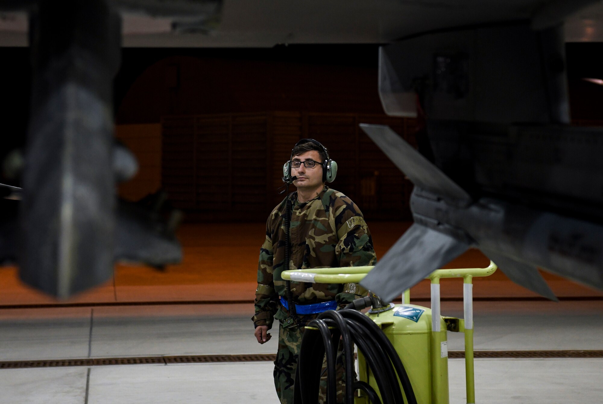 Airman 1st Class Rodrigo Soifakis, 35th Aircraft Maintenance Unit assistant dedicated crew chief, inspects F-16 Fighting Falcon wing controls during preflight inspection at Kunsan Air Base, Republic Of Korea, Nov. 1, 2021. Kunsan’s fighting squadrons lead the combat air forces as the lethal fighter squadrons of motivated, expertly trained warriors focused on the defense of the Republic of Korea and regional stability in the Pacific. (U.S. Air Force photo by Staff Sgt. Jesenia Landaverde)