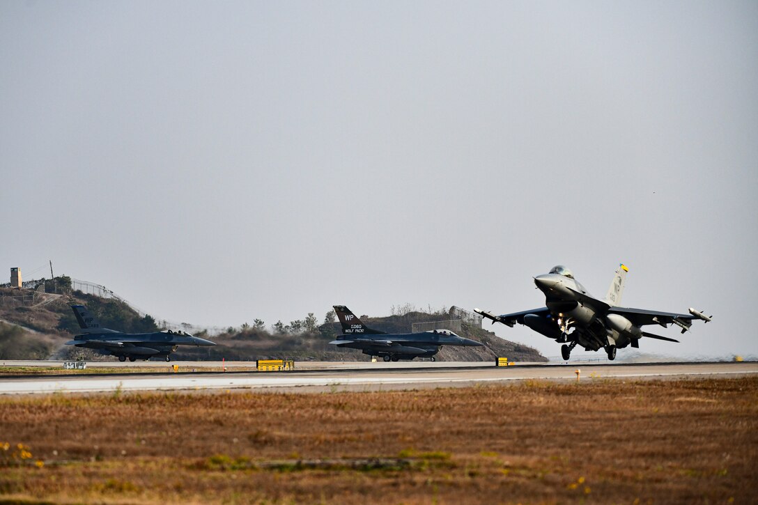 A jet takes off.