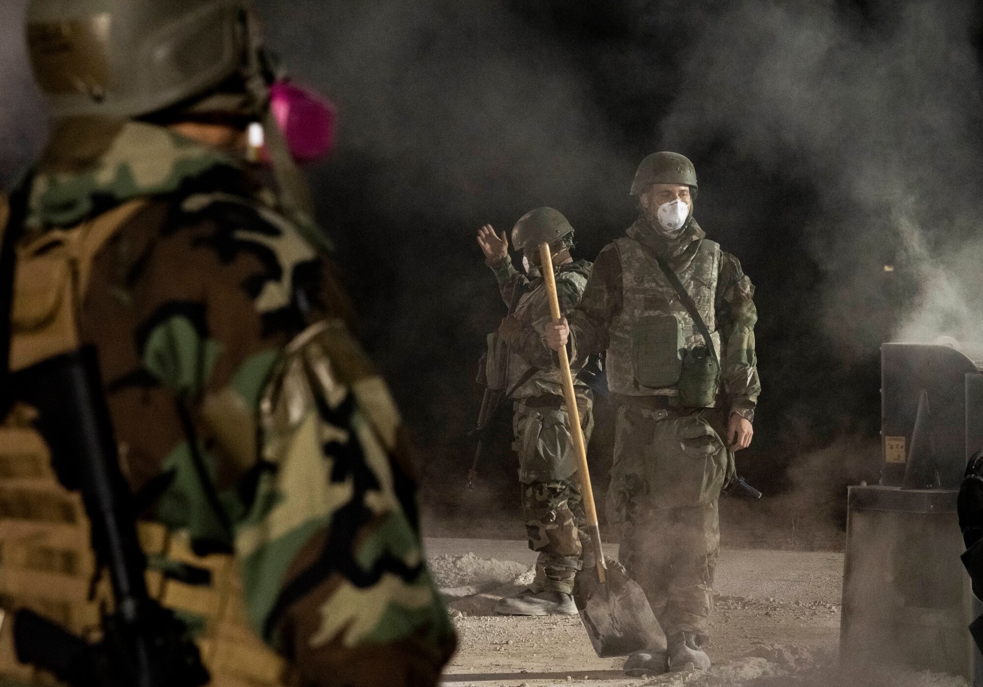 Airmen assigned to the 8th Civil Engineer Squadron prepare a simulated crater to be repaired during a Rapid Airfield Damage Repair routine training