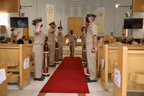 211119-N-UN585-1044 NAVAL SUPPORT ACTIVITY NAPLES, Italy (Nov. 19, 2021) Chief Yeoman Luis Verdin, center, is pipped aboard during a Chief Petty Officer pinning ceremony onboard U.S. Naval Support Activity Naples (NSA), Nov. 19, 2021. NSA Naples is an operational ashore base that enable U.S., allied, and partner nation forces to be where they are needed, when they are needed to ensure security and stability in Europe, Africa, and Southwest Asia. (U.S. Navy Photo by Mass Communication Specialist 2nd Class Claire Dubois)
