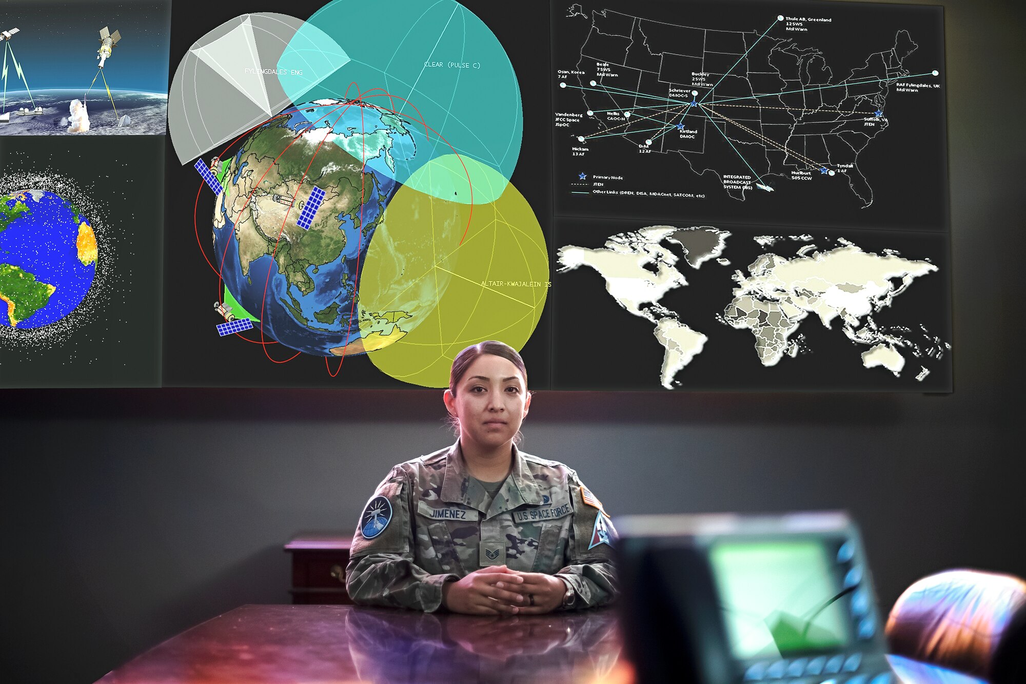 U.S. Space Force Sgt. sitting at desk