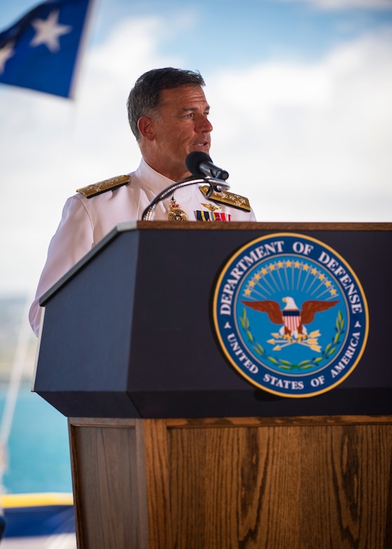 Navy admiral gives remarks.