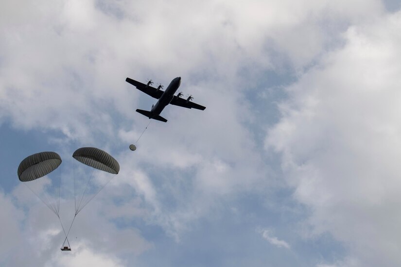 A payload is dropped from a C-130J Super Hercules.