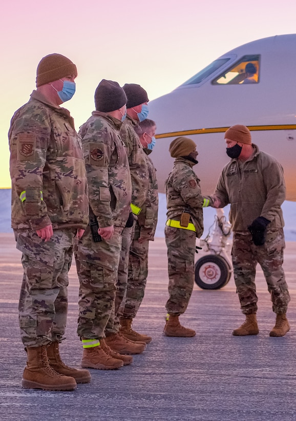 General talks to service members at Thule Air Base, Greenland.