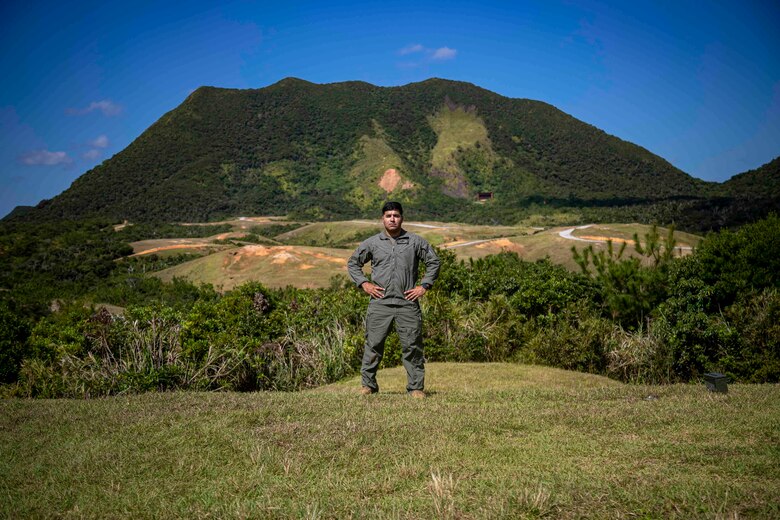 U.S. Marine Corps Sgt. Jose Gonzalez, an explosive ordnance disposal technician with Headquarters and Support Battalion, Marine Corps Installations Pacific, poses for an environmental portrait during a bomb exploitation range on Camp Schwab, Okinawa, Japan, Oct. 26, 2021. Picatinny Arsenal and the Expeditionary Systems Engineering Division came to the bomb exploitation range to give a period of instruction to U.S military combat engineers and EOD technicians regarding insight on exploitation theory, with different logistical perspectives. (U.S. Marine Corps photo by Lance Cpl. Jonathan Beauchamp)