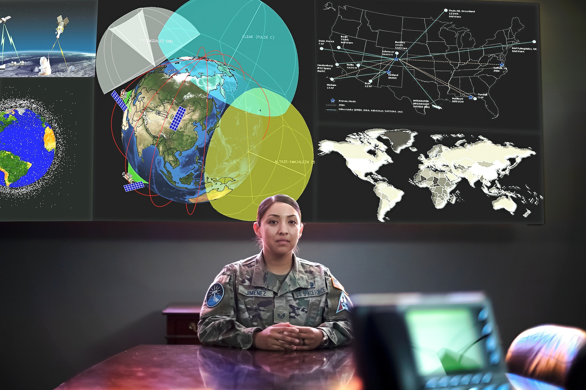 U.S. Space Force Sgt. sitting at desk