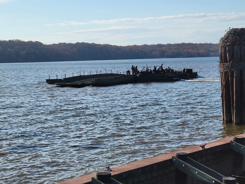 Army Reserve Bridge Company Demonstrates Water Bridge for Brazilian General