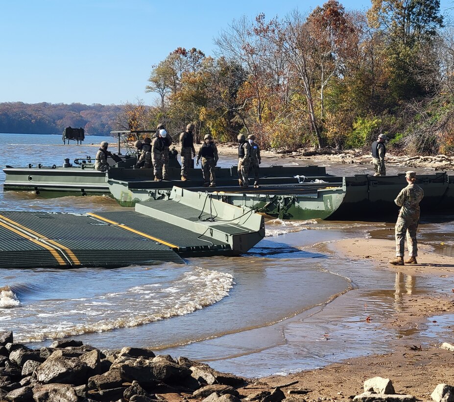 Army Reserve Bridge Company Demonstrates Water Bridge for Brazilian General