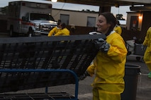 An Airman assigned to the 628th Medical Group learns to assemble a decontamination station during a training exercise at Joint Base Charleston, S.C., Nov. 4, 2021.