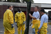 Airmen assigned to the 628th Medical Group prepare a litter during a training exercise at Joint Base Charleston, S.C., Nov. 4, 2021.