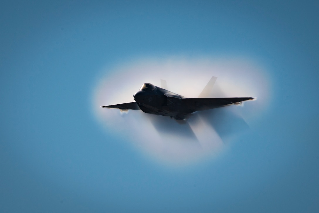 A U.S. Navy F-35C Lightning II fighter jet performs during the California International Air Show in Salinas, California, Oct. 29, 2021. The F-35C has a larger wingspan and internal fuel capacity as well as stronger landing gear than the F-35A and F-35B variants. (U.S. Air Force photo by Staff Sgt. Andrew D. Sarver)