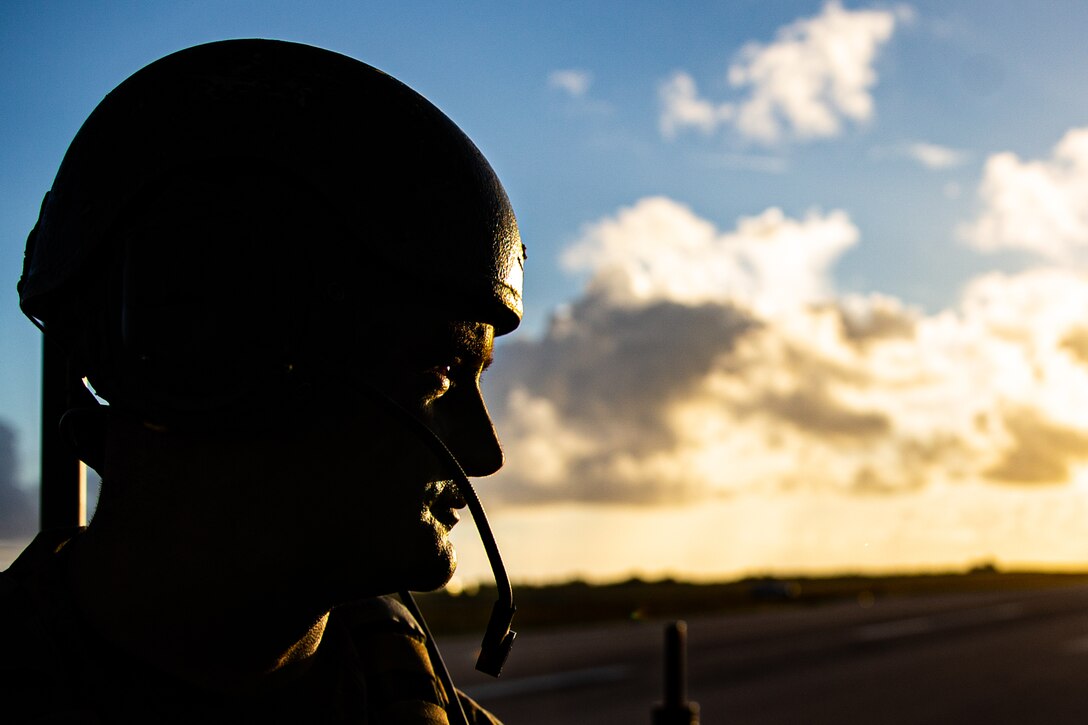 U.S. Marine Corps 1st Lt. Drew Ikard, a platoon commander with Light Armored Reconnaissance Company, 4th Marines, 3d Marine Division, participates in Exercise Iron Sky 21.2 on Wake Island, Nov. 5, 2021. Iron Sky demonstrated joint integration and operational mobility with stand-in forces and allowed the Marines to fine-tune expeditionary airfield security operations. Ikard is a native of Carlsbed, New Mexico. (U.S. Marine Corps photo by Lance Cpl. Jonathan Willcox)