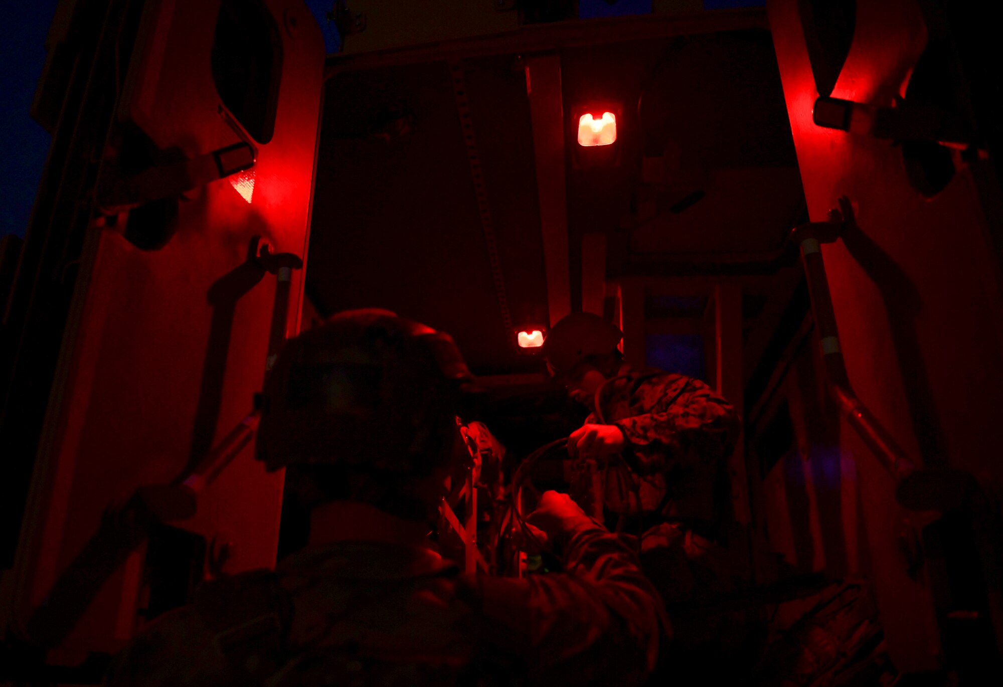 An Airman and a Marine from the 8th Civil Engineer Squadron explosive ordnance disposal flight prepare to enter the danger zone during a simulated unexploded ordnance alert call routine training at Kunsan Air Base, Republic of Korea, Nov. 4, 2021. EOD specialists are trained to detect, disarm and dispose of explosive threats in the most extreme environments and serve as the U.S. Air Force’s bomb squad. (U.S. Air Force photo by Staff Sgt. Jesenia Landaverde)