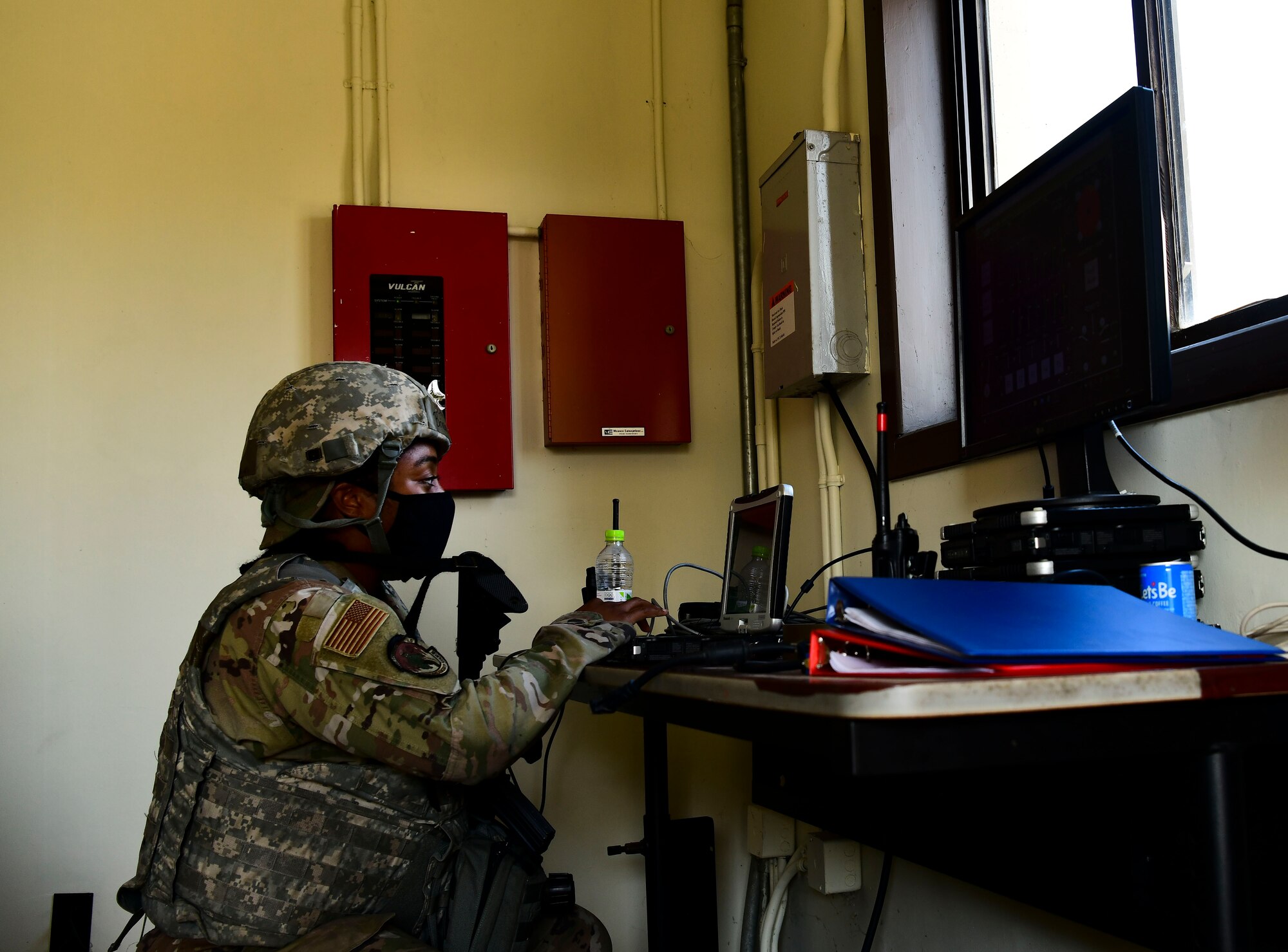 Airman 1st Class Briana Thomas, 8th Civil Engineer Squadron electrical power production technician, monitors the bare power unit (BPU) high voltage generators at Kunsan Air Base, Republic of Korea, Nov. 4, 2021. The 8th CES electrical power production unit and 8th Logistics Readiness Squadron fuels flight test their ability to provide power to the base with BPUs, which run on fuel. (U.S. Air Force photo by Staff Sgt. Jesenia Landaverde)