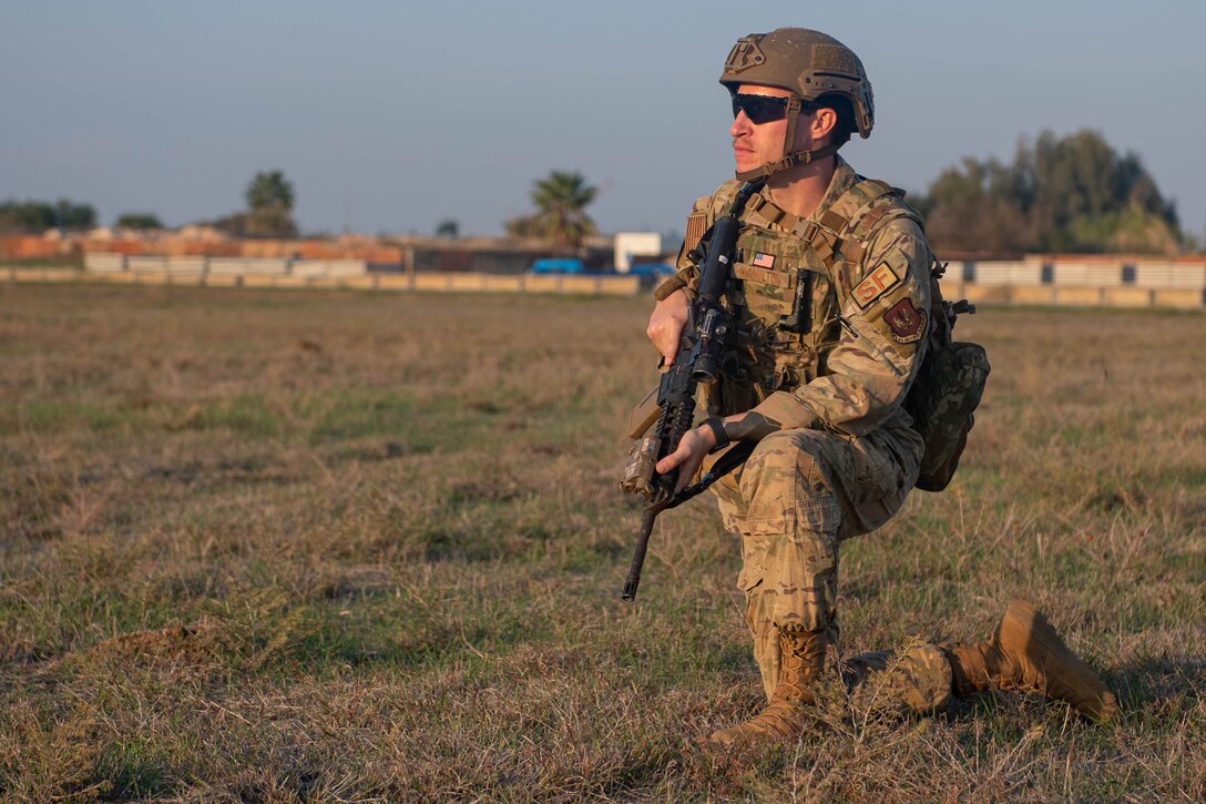 A security forces member provides security during a joint training exercise