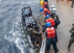 211105-N-UT641-0001 MEDITERRANEAN SEA (Nov. 05, 2021) Sailors assigned to the Tunisian Naval offshore patrol vessel TNS Jugurtha (P610) board the Arleigh Burke-class guided-missile destroyer USS The Sullivans (DDG 68) during a visit, board, search and seizure (VBSS) training exercise, Nov. 05, 2021. The Sullivans, homeported in Mayport, Fl,  is on a scheduled deployment in the U.S. Sixth Fleet area of operations in support of U.S. national security interests in Europe and Africa. (U.S. Navy photo by Mass Communication Specialist 3rd Class Janiel Adames)