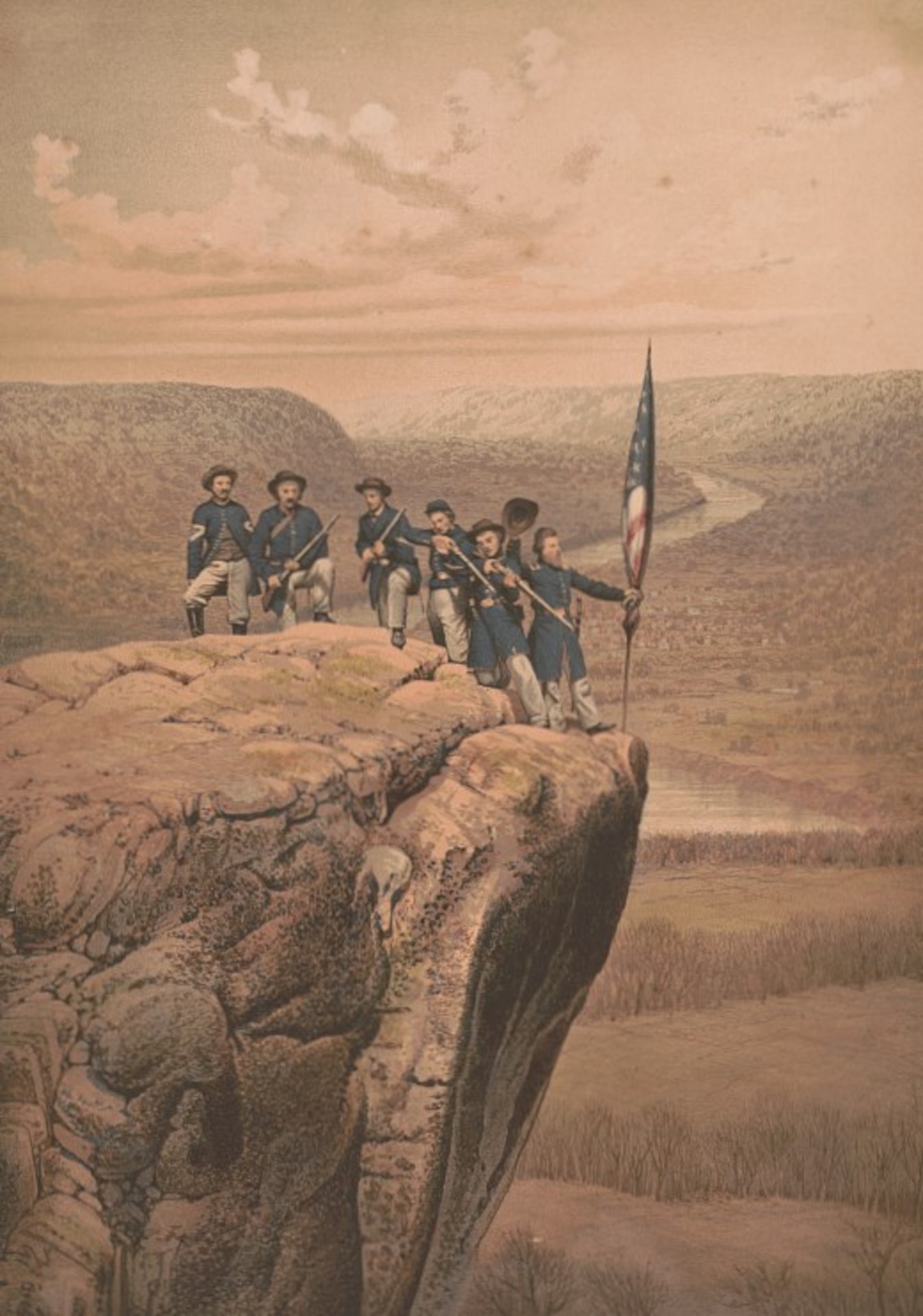 Colorized image of the flag planting.