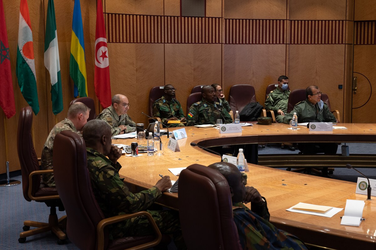 U.S. Air Forces in Europe and Air Forces Africa Commander Gen. Jeff Harrigian and air chiefs from African partner nations discuss shared interests during an Executive African Partnership Flight strategic planning event at Ramstein Air Base, Germany, Nov. 8, 2021.