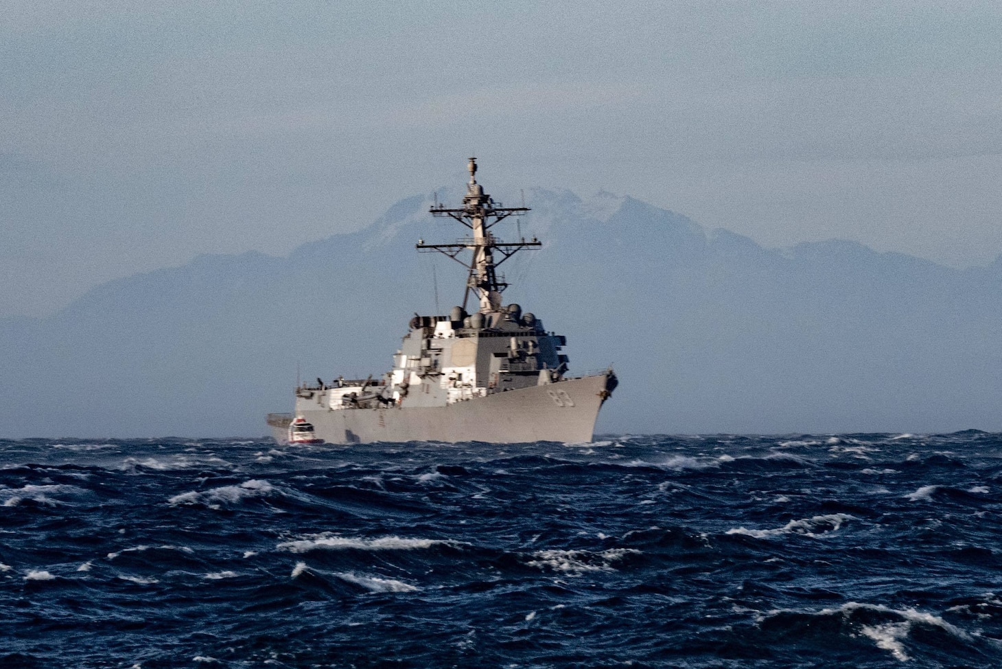 WELLINGTON, New Zealand (Nov. 25, 2021) USS Howard (DDG 83) arrives in New Zealand for a routine port visit, marking the first visit to the country from a U.S. warship since 2016. Howard is assigned to Commander, Task Force (CTF) 71/Destroyer Squadron (DESRON) 15, the Navy's largest forward-deployed DESRON and the U.S. 7th Fleet's principal surface force. (Courtesy photo by New Zealand Defense Force)