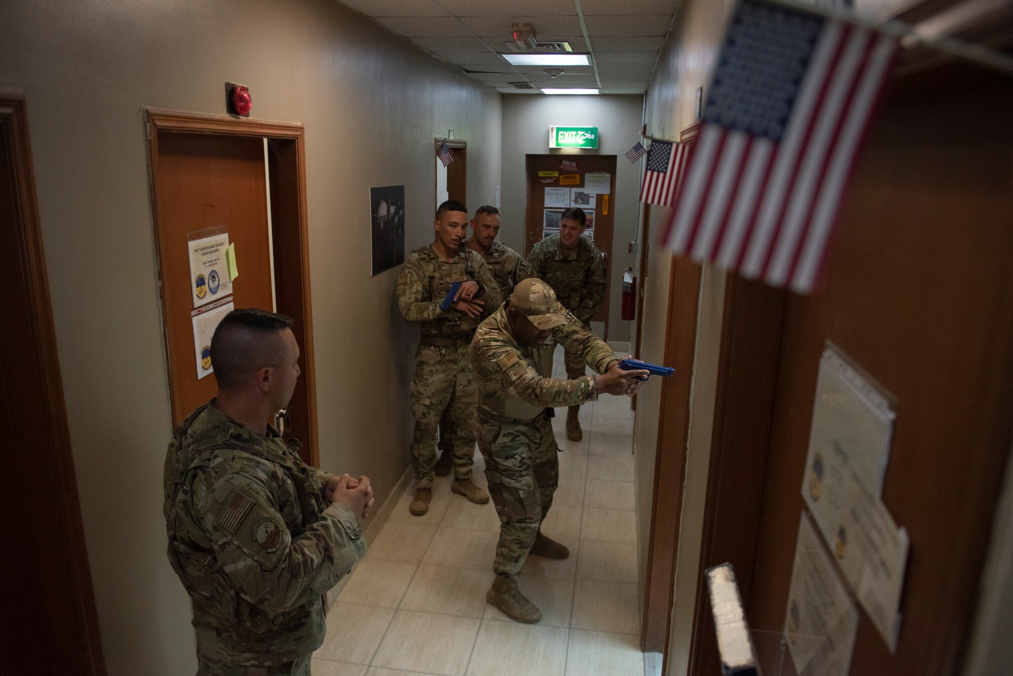 386th Expeditionary Security Forces Squadron Airman conduct active shooter training