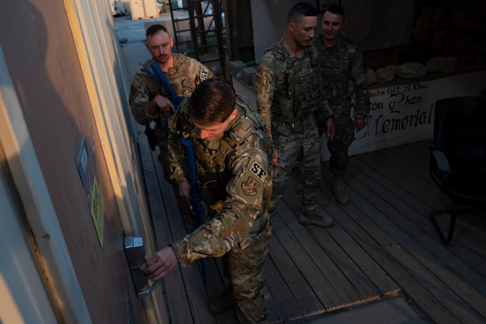 386th Expeditionary Security Forces Squadron Airman conduct active shooter training