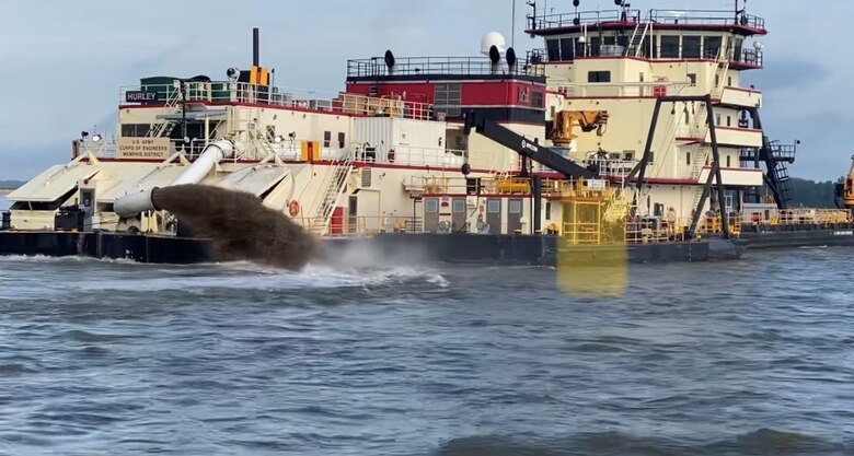 IN THE PHOTO, The Memphis District’s Dredge Hurley was welcomed home after returning to its home port, Ensley Engineer Yard in Memphis Harbor, Sunday morning, Nov. 21. Their homecoming signifies the end of yet another highly productive dredging season. (Photo courtesy of Dredge Hurley Master Adrian Pirani)