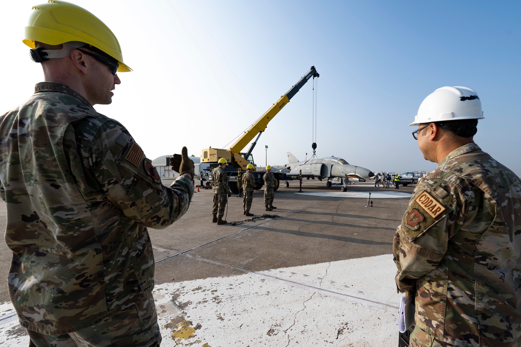 Airmen from the 39th Maintenance Squadron’s Crash Damaged Disabled Aircraft Recovery team conducted a crane-lift exercise at Incirlik Air Base, Turkey, Nov. 23, 2021.