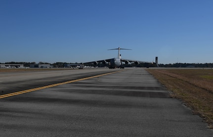 A ceremony is held to celebrate 25,000 flying hours of the C-17 Globemaster III, tail number 0534, at Joint Base Charleston, S.C., Nov. 16, 2021.