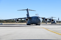 A ceremony is held to celebrate 25,000 flying hours of the C-17 Globemaster III, tail number 0534, at Joint Base Charleston, S.C., Nov. 16, 2021.