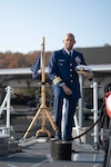 U.S. Coast Guard Capt. Esan Simon, the Coast Guard Academy's Medical Director, poses for a portrait on the walkway to Jacob's Rock, the sailing center on campus, Nov. 11, 2021. Simon recently placed 15th on the Connecticut NAACP's "100 Most Influential Blacks in Connecticut list." (U.S. Coast Guard photo by Petty Officer 3rd Class Matthew Abban)