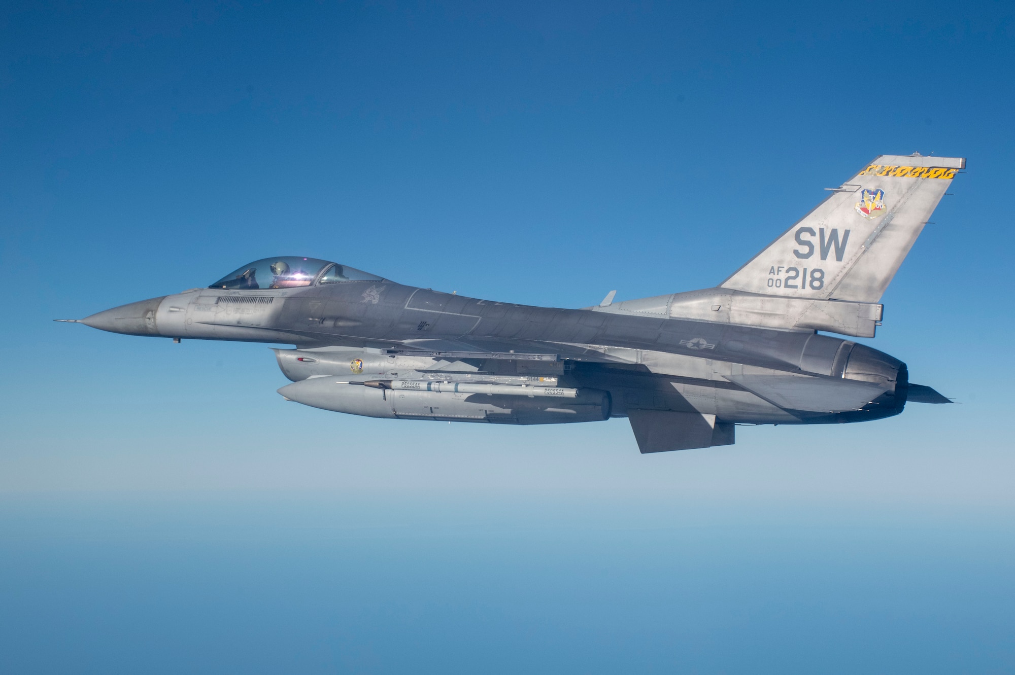 An F-16C Fighting Falcon assigned to the 79th Fighter Squadron participates in the 53rd Weapons Evaluation Group’s Weapons System Evaluation Program East 22.02, hosted at Tyndall Air Force Base, Fla., Nov. 16, 2021. During WSEP, units across the Department of Defense are evaluated on air-to-air combat capabilities. (U.S. Air Force photo by 1st Lt Lindsey Heflin)