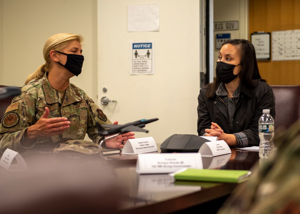 The Honorable Gina Ortiz Jones, Under Secretary of the Air Force, recently visited Joint Base Cape Cod,Mass., on November 24, 2021. During her visit, Jones visited with Airmen of the 102nd Intelligence Wing at Otis Air National Guard Base. (U.S. Air National Guard photo by Airman 1st Class Francesca Skridulis)