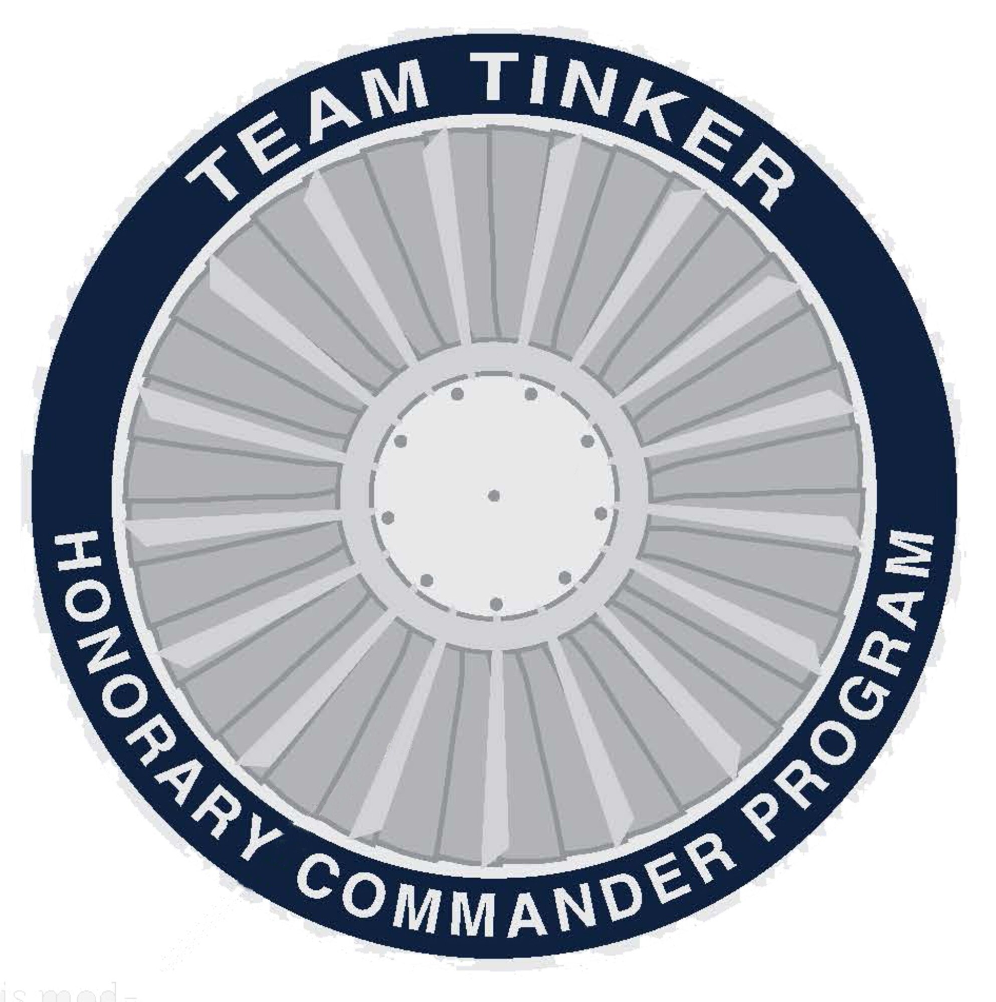 Gray and blue graphic that resembles an engine