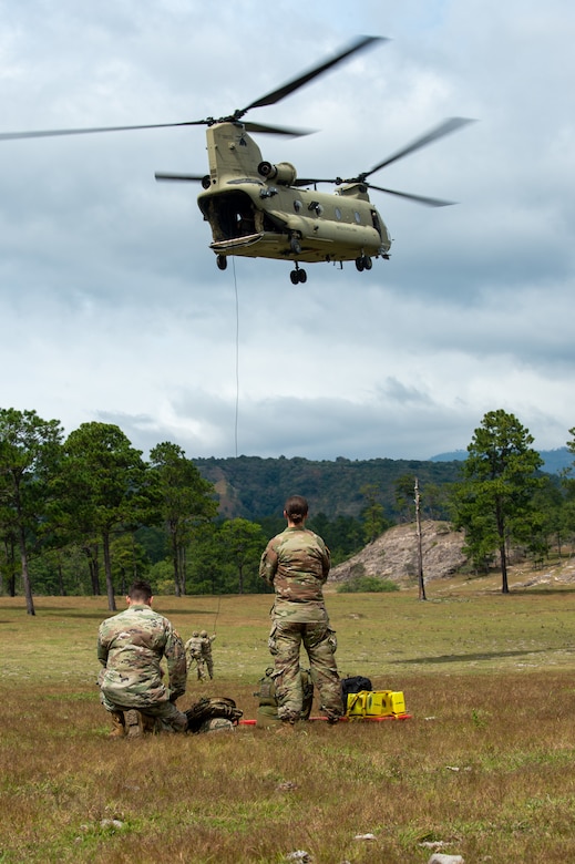 U.S. Army medics from the Joint Task Force Bravo Medical Element, watch over rappelling operations conducted by Security Force Assistance Brigade (SFAB) Team 1231, near Soto Cano Air Base, Honduras, Nov. 24. 2021.